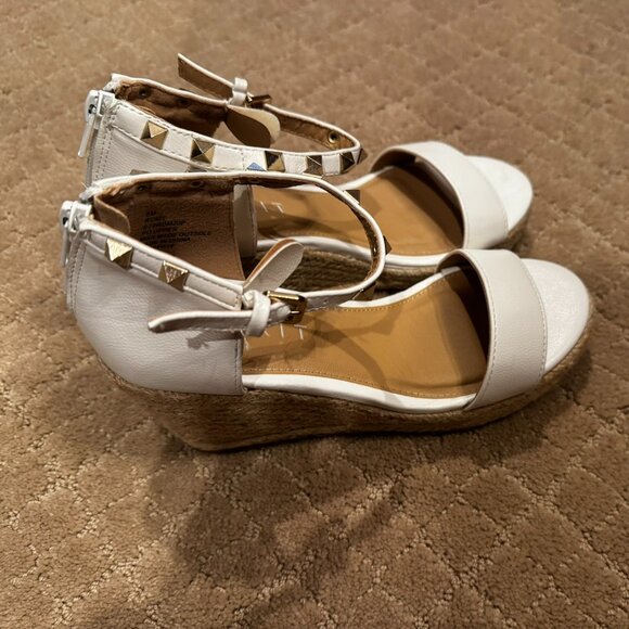 Womens Esprit White Romy Espadrille Wedge Sandal Studded Ankle Strap Shoes Sz 6 - Picture 1 of 6